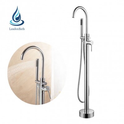 Watermark Floor Free Standing Faucet Tap Brass Round Dual Control Cold Hot Water Mixer Taps and Shower Head for bathroom