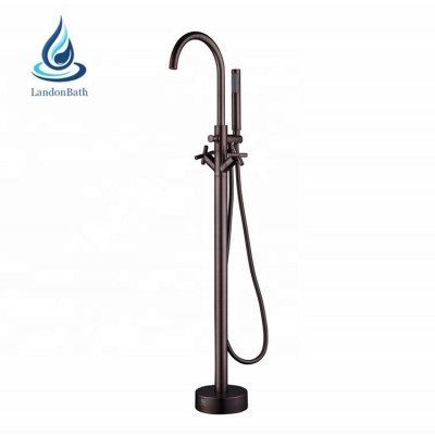 Freestanding Hot Cold Water Two Handle Faucet Tub Filler With Hand Sprayer Shower