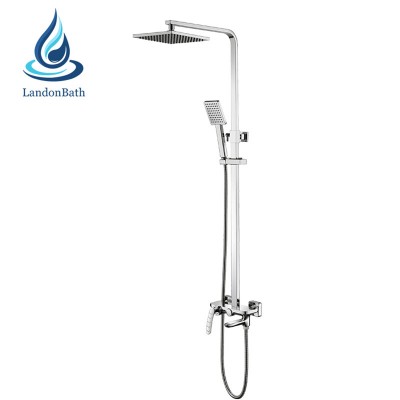 New Design Brass Wall Mount Square Single Handle Rainfall Chrome Bathroom Shower Faucet Mixer Set