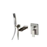 Modern Waterfall Series Wall Mounted Brush Nickel Finish Brass Bath Mixer with Brass Handle Shower