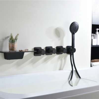 Wall Mounted Reach Roman Tub Filler Shower Faucet For Mount Freestanding Black Bathtub With Tubs Waterfall 3 Handle And