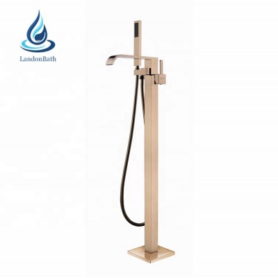 New Watermark Brushed Gold Freestanding Brass Bathtub Faucet Free Standing Filler Bath Tub Faucet Amazon Bestseller