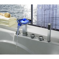 Bathroom LED Waterfall Bathtub Faucet Set 5 Hole Bathtub Roman Tub Filler Faucets with Handled Shower