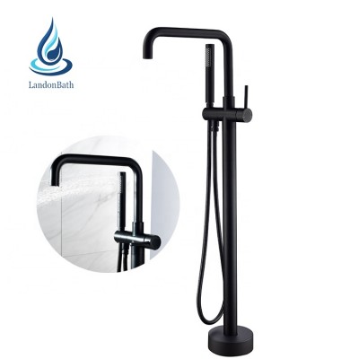 CUPC Black Floor Standing Bathtub Faucet Mixer Tap Single Handle Waterfall Bath Tub Shower Faucet Mixer Taps with Shower Head