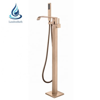 Italy design brass floor freestanding bathtub faucet contemporary free stansing bath tub mixer taps fillers shower set